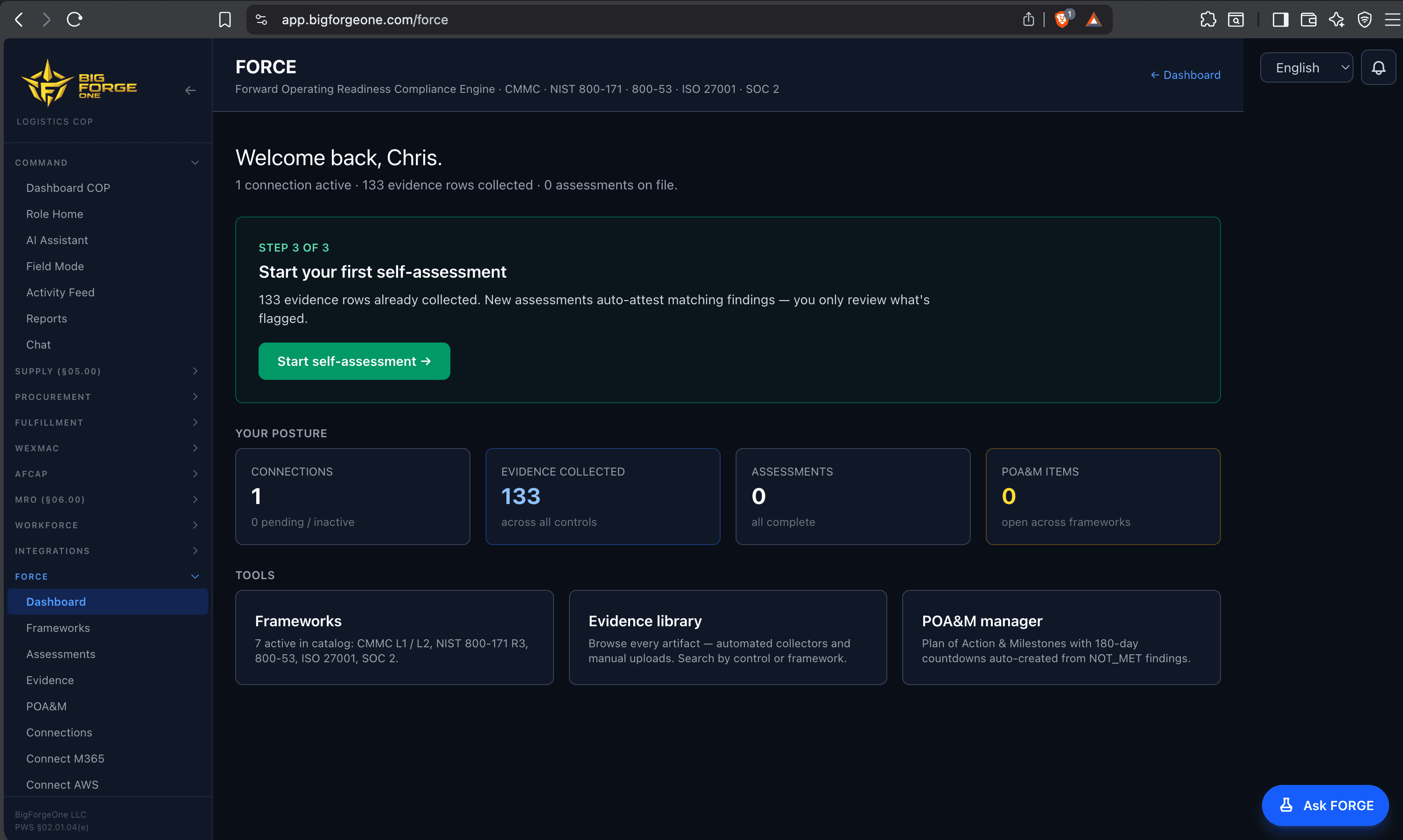 Guided onboarding, three steps.